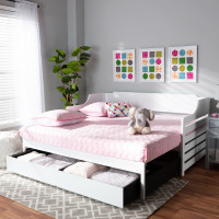 Baxton Studio MG0033-1-White-Daybed Jameson Modern and Transitional White Finished Expandable Twin Size to King Size Daybed with Storage Drawer